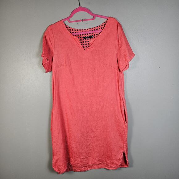 Lungo L'Arno Dresses & Skirts - Lungo L'Arno Linen Shift Dress Short Sleeve Coral Size Small Made In Italy